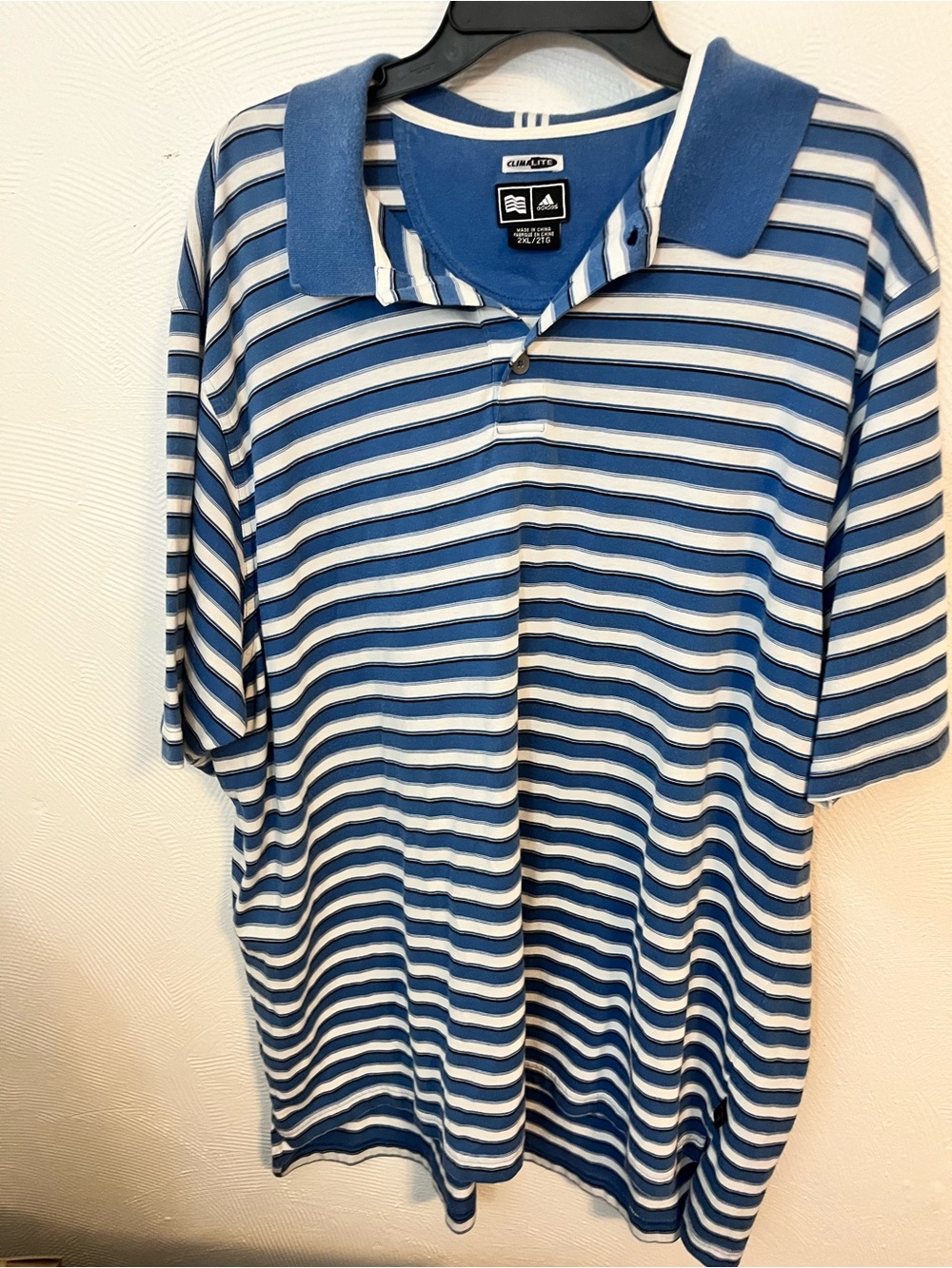 adidas Blue and White Striped Polo Shirt